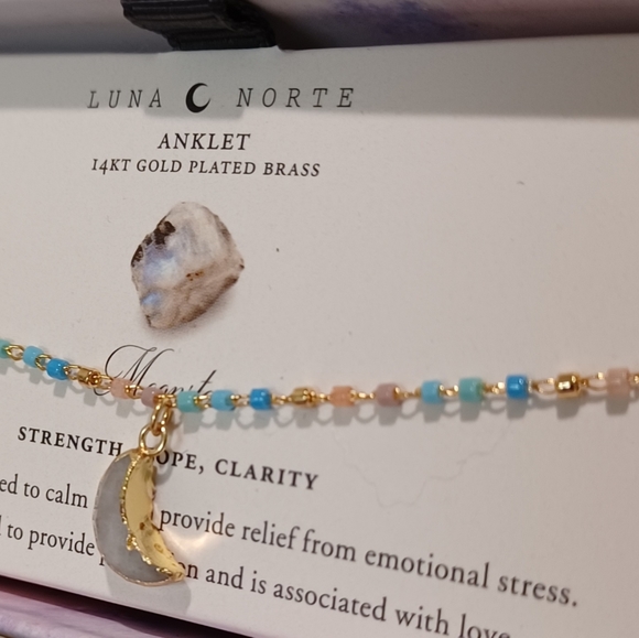 DOUBLE CHAIN LUNA NORTE MOONSTONE GEMSTONE BEADS CHARM ANKLET ONE SIZE FITS ALL - Picture 8 of 13